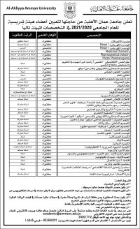 عمان الأهلية تعلن عن حاجتها لتعيين أعضاء هيئة تدريسية