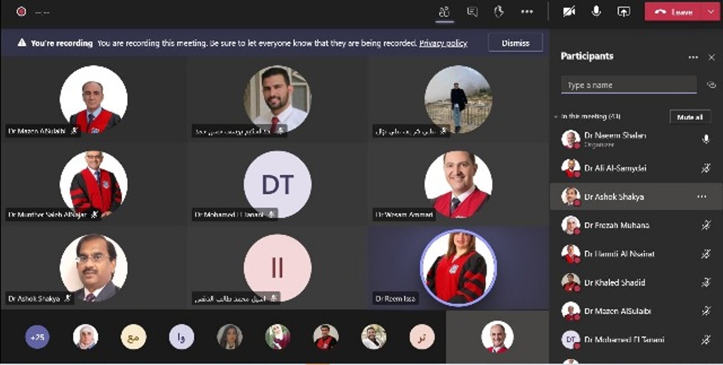 "صيدلة" عمان الأهلية تتفاعل مع طلبتها للماجستير حول المشاريع البحثية على منصة مايكروسوفت تيمز