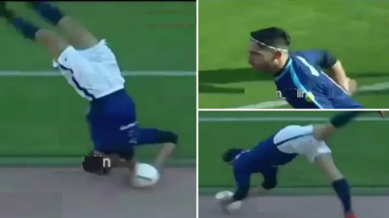 شاهد.. لاعب يسدد رمية تماس من مسافة 50 مترا بطريقة "أكروباتية - بهلوانية"