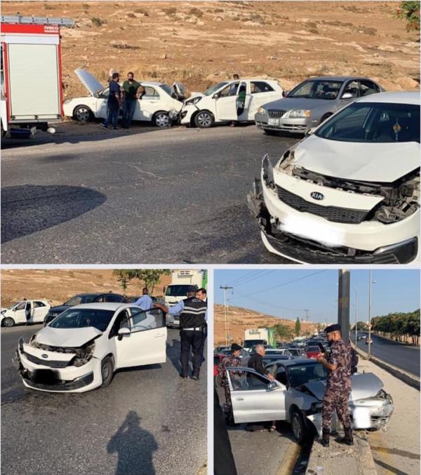 تصادم 7 مركبات في شارع الأردن وازدحام مروري خانق