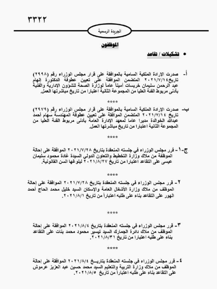 مجلس الوزراء يقرر إحالات وإنهاء خدمات - أسماء
