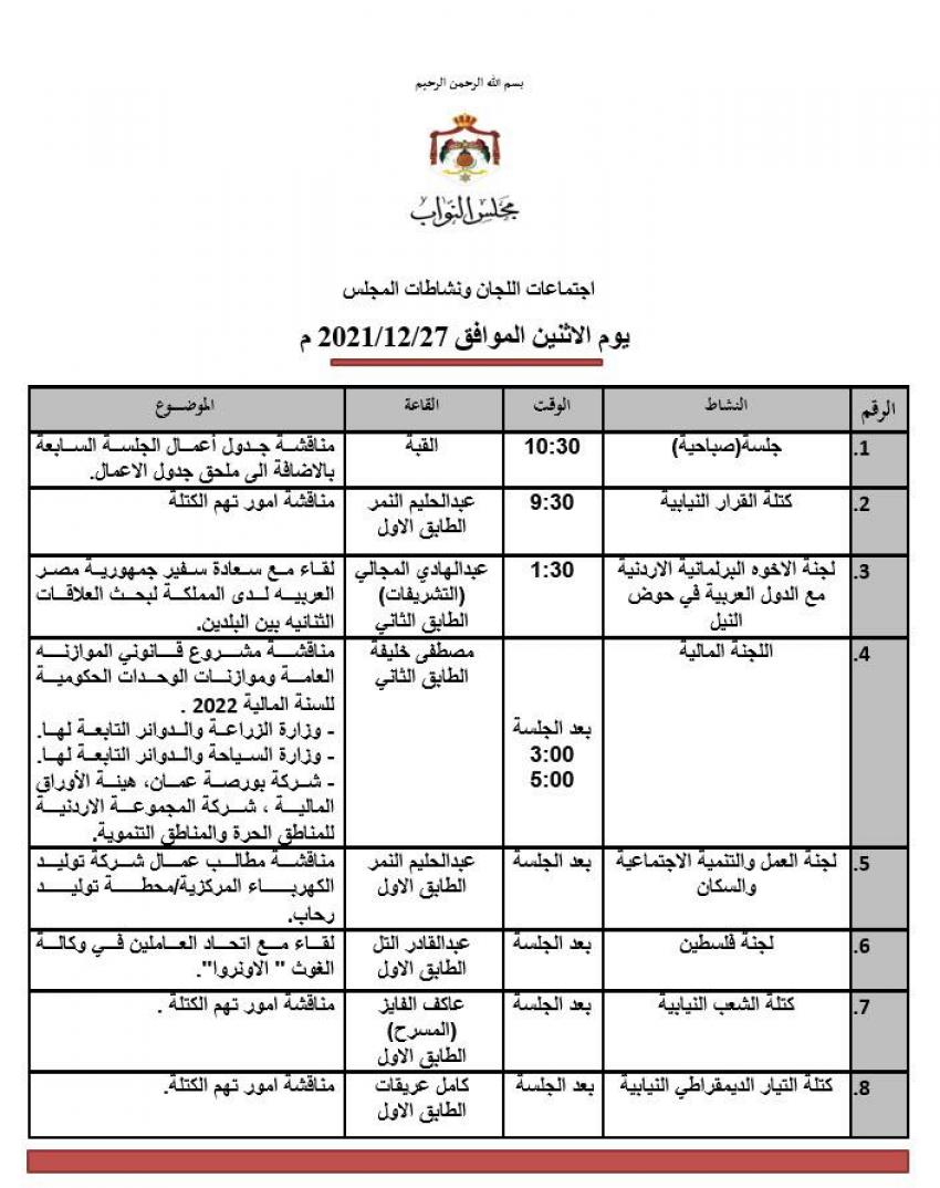 جلسة تشريعية وإجتماعات للجان نيابية الإثنين