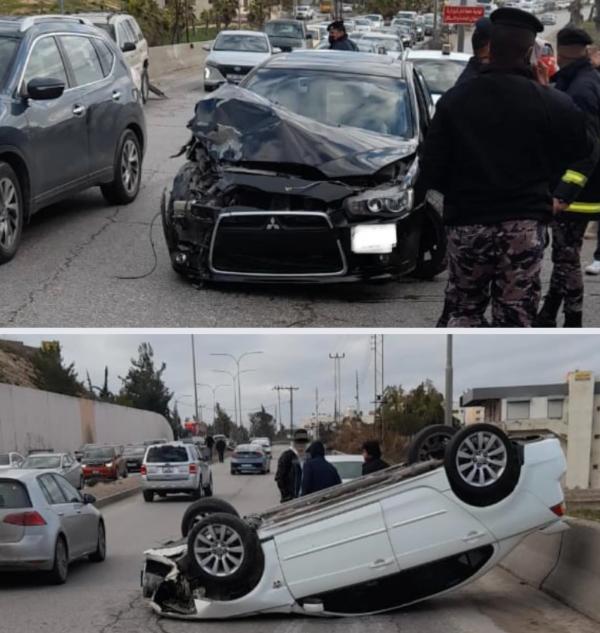 أزمة مرورية خانقة إثر تصادم 3 مركبات على مخرج مرج الحمام