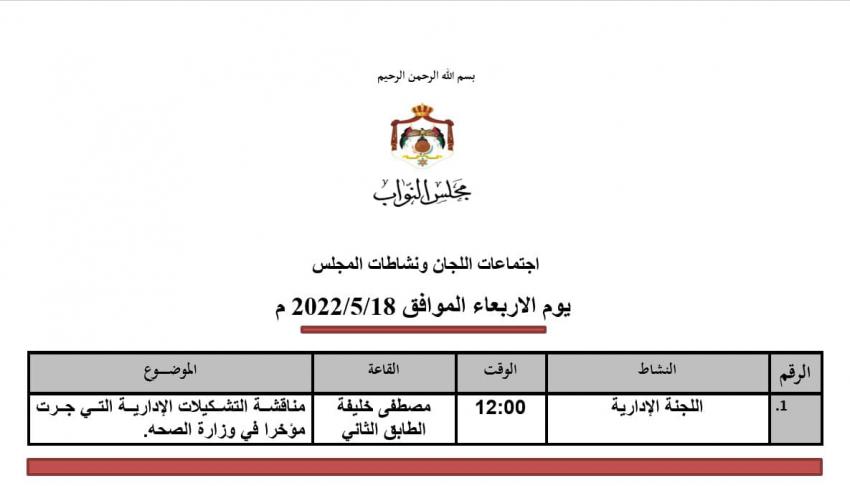 ادارية النواب تناقش تشكيلات وتنقلات الصحة