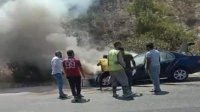 حريق إطار مركبة على طريق العدسية