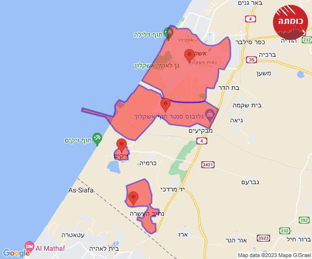 صفارات الإنذار تدوي في عسقلان  وزيكيم ونتيف هعسرا بالتزامن مع اطلاق رشقة صاروخية من قطاع غزة.