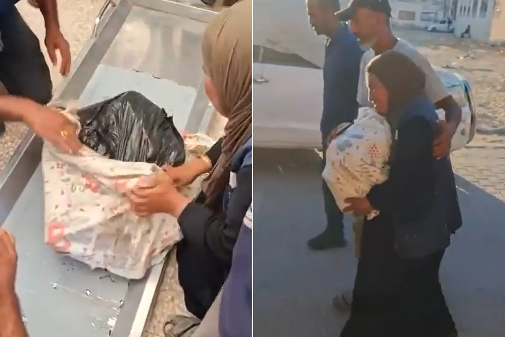 مشهد يدمي القلوب في غزة.. ام تحتضن رفات ابنها بعد تسعة ايام من الانتظار
