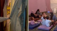 نافذة امل وسط الركام.. شقيقتان تحولان اثار الحرب الى سينما ترفيهية لاطفال غزة